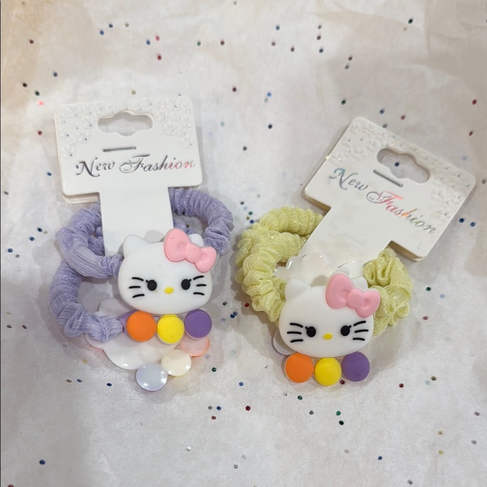4 Hello Kitty Hair Ties Double set- Purple and Yellow